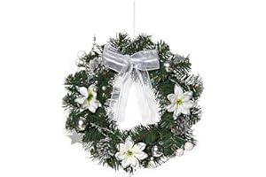 HEITMANN DECO Corona de Navidad para Puerta, Corona de Pared, Corona de Navidad, Corona Decorada de Ramas de Abeto, Verde, Blanco, Plata, 32 x 32 x 10 cm