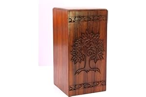 eSplanade Urna de cremación de madera para cenizas | Urna grabada del árbol de la vida | Urna conmemorativa de entierro urna de mascota urna funeraria Memorial | Marrón - 10 pulgadas
