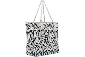 DonDon Borsa da spiaggia grande con chiusura zip 58 x 38 x 18 cm Shopper nero beige beach style