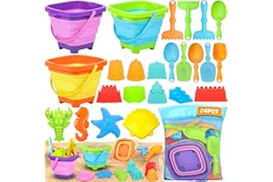 CIANBIFN 24 Pièces Jouets de Sable Enfants avec Seau de Plage Pliable, Sac en Filet, Pelle Plage, Moules à Sable, Jouets de Plage pour 2 3 4 5 6 an, Cadeau pour Fille et Garçon
