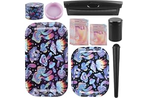 GBKDQQ Rolling Tray & Grinder Set, 24 Set Drehtablett Grinder Tubes Papers, 27 x 16 cm Blechtabletts, Kräutermühle für Getrocknete Kräuter, Drehmaschine Zigaretten, Plastik Beutel, Geschenk für Raucher