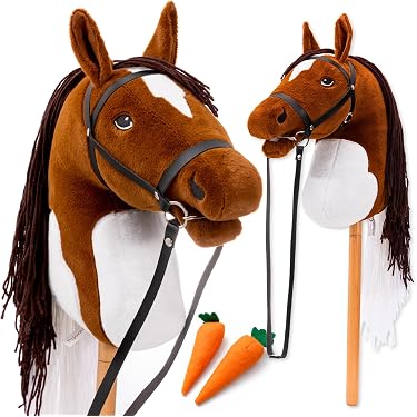 M&Catree Cheval à Bâton En Peluche Avec Son – Hobby Horse Noir, Tête De Cheval à Chevaucher, Jouet Équestre Pour Enfants Dès 3 Ans