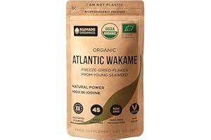 NUMAMI Organic Wakame Flakes - 28 gr. Young Pure Seaweed Grown in North Atlantic. EU Certified and Freeze-Dried Premium Quality. Soft Texture & Mild Taste. 45 Servings