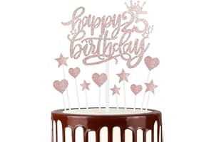 MCISKIN Happy 25th Birthday Cake Toppers, Rose Gold Cake Cupcake Toppers for Cake, Glitter Heart Stars Cake Toppers, Birthday Gift, Personalised Cake Toppers for Women Girls 25th Birthday Cake Decorations