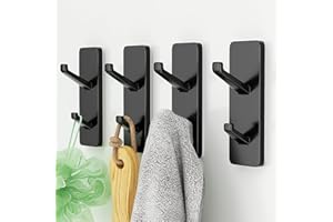 susswiff 4 Ganci Adesivi Neri, Ganci Adesivi Extra Forti, Ganci Appesi a Parete per Porte, Ganci per Torre del Bagno, Ganci Appendiabiti Montaggio a Paretem, ganci per appendere