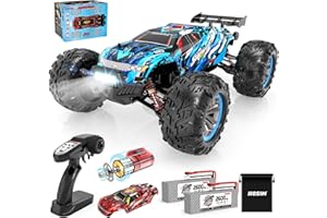 Hosim Coche teledirigido 1:10, sin escobillas, 1/10, 4WD, 68+ km/h, Hobby Grade Offroad Drift RC Monster Truck con 2 baterías de 40 minutos de tiempo de juego para niños, adultos (azul, X07)