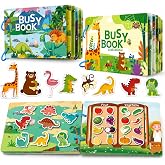 Tangdudu 2PC Montessori Book for Children 1 2 3 4 5 Years, Quiet Book, Busy Book, Activity Book for Learning Animals, Colours