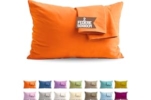 SONIT HOME DECOR Set 2 Federe Cuscini Letto 50x80 Cotone 100%, Coppia Fodere con chiusura a Busta Made in Italy - Arancione