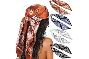DRESHOW Donna Foulard Quadrato Grande in Raso Sciarpe per Capelli Accessori in Seta Bandane da Spiaggia con Motivi Classici