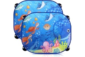 CUIDONGSHENG 2 Pezzi Tendine Parasole Auto Bambini,Parasole per Auto Anti-UV 44 x 35 cm,Tendina Parasole Finestrini Laterali con 8 ventosa,Parasole Auto Parabrezza con Mondo Sottomarino Motivo