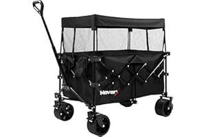 MoverX 200L Camping Trolley on Wheels, Canopy Folding Wagon, Portable Camping Cart, Foldable Trolly for Festival Beach Outdoor Garden Picnic Shopping Fishing, Wide Wheels, Adjustable Handle, Black