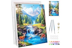 Bowetile Peinture par Numéros Paysage de Rivière et Village Avec Cadre pour Adultes, Kit Paysage Peinture Numero pour Débutants Kit Toile, DIY Peinture Acrylique pour Décoration de la Maison 20x30cm