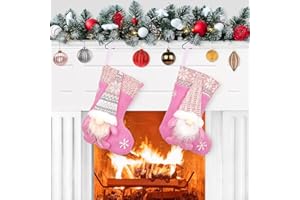 VDSOW Nikolausstrumpf Kinder 2er Set, Nikolausstiefel Zum Befüllen Klein Weihnachtsstrumpf Personalisiert Flannel Nikolaussocken zum Befüllen und Aufhängen, Weihnachtssocken Kamin Weihnachtsdeko Rosa
