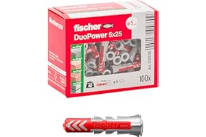 Fischer DuoPower 537639 - Tacos de 5 x 25 mm, para pared completa, ladrillo perforado, cartón yeso, 100 unidades