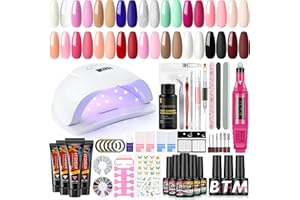 COSCELIA Kit 16 Couleurs Semi-Permanent 80W Lampe à UV LED 4 Gel d'Extensions d'Ongles Kit Vernis à Ongles Ponceuse pour Ongles Nail Design Strass Decoration Nails art Outils