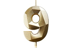 DERATTA Geburtstagskerzen Zahlen Kerze 9 Tortendeko 9. Geburtstag Junge Mädchen Kerzen Geburtstag Gold 0-9 Zahlen Geburtstagskerzen für Torte