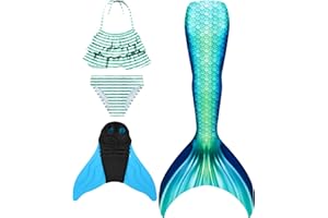 DNFUN Costume da Bagno a Coda Sirena Bambina con Pinna Coda da Sirena Cosplay Costume con Bikini per Nuotare Bambina