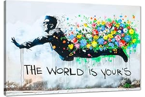 Kunstbruder Banksy – obrazy Urban Streetart, duży poziom, dekoracja domu, do salonu, obrazy na płótnie, graffiti, druk artystyczny, kolorowe obrazy Mood (TheWorldIsYours, 100 x 150 cm)