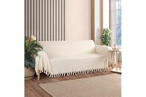 Milam London Sofa Throws Large 3 Seater | Extra Large Throws For Settees | Cotton Throw Blanket | Herringbone Throw, 180 x 300 cm, Cream