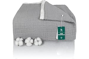 ‎SE SOFTEXLY SE SOFTEXLY Kuscheldecke Baumwolle 100%, 4-lagige Weiche Kuscheldecke Musselin Tagesdecke, Bett-Überwurf Sofadecke Wohndecke für Ganze Saison als Sofaüberwurf Grau Blanket 150x200cm