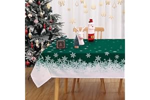 Hapterouse Obrus świąteczny obrus zmywalny dekoracja stołu na Boże Narodzenie wodoodporny obrus ze wzorem płatka śniegu odporny na zagniecenia obrus do jadalni, zielony, 137 x 180 cm