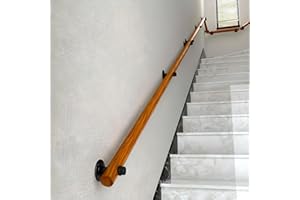 DSVONAUS Wooden Handrails for Stairs, Non-Slip Stair Banister with Brackets, Against The Wall Elderly and Children's Safety Grab Bar Kit, for Interior Corridor Villa Building Loft (B, 150cm)
