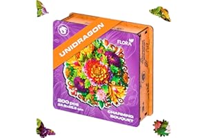 UNIDRAGON Rompecabezas de Madera Original - Flora Ramo Encantador, 200 Piezas, 9.8 x 10 (24.9 х 25.5) Bonito Envoltorio de Regalo, Forma única Mejor Regalo para Adultos y niños