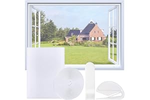 GUIGA Zanzariera per finestra può essere tagliata, zanzariera con nastri adesivi senza foratura, dimensione massima della finestra bianca 110 x 130 cm