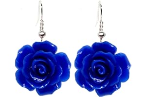 Bluebubble ENGLISH ROSE 22mm Sapphire Blue Carved Rose DANGLE Earrings on Gift Card
