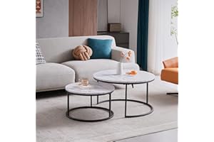 GrandCA HOME Juego de 2 Mesas Nido Mesas de Centro para salón, Mesas Auxiliares 60x60x45 cm (Grande) y 40x40x35 cm (pequeña), Mármol Blanco y Negro