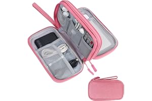 Skycase Travel Cable Organiser Bag,Double-Layer Storage Bag Electronics Accessories Organizer Bag for USB Data Cable,Earphone Wire,Power Bank,19 x 11 x 5.6cm Pink