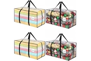 Dntorx 4 Pack 90L Moving Bags, Heavy Duty Moving Totes, Clear Waterproof Storage Bag with Tag Window, Large Packing Boxes with Zips for Christmas Decoration Clothes Travelling Camping