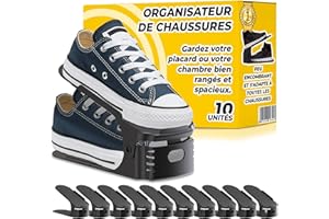 The Inventions Emporium Range Chaussures Gain de Place – Organisateur chaussures double couche réglable | Rangement chaussures placard ou étagère | Support chaussures empilable (Noir,10)