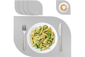 BW BLACKWHITE STORE Blackwhite Store Tischsets Abwaschbar Wasserdicht PU Kunstleder Platzset Abwischbar Lederoptik Grau 4er-Set 2 Ecken 43x30cm 10x10cm Platzdeckchen Leder für Home Hotel & Restaurant