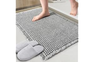 ZALL Grå våffla badmatta, superabsorberande halkfri badrumsmatta, grå 45 x 76 cm, maskintvättbara ultramjuka golvmattor