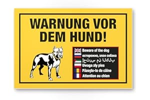‎KOMMA SECURITY Komma Security Warnung vor dem Hund Schild mehrsprachig Hinweisschild wetterfest Hundeschild Gartentor Einfahrtstor die Haustür Türschild Abschreckung Warnschild Einbruchschutz
