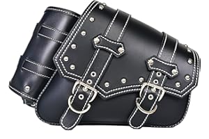 JLOBAMOT Motorcycle Saddle Bags|Pvc Faux Leather Side Bags|Waterproof Side Swing ArmBags|Side Tool Bag for Harley Sportster|Universal Storage Tool Bag for Motorbike|with cup holder|two-color belt|Black2|Right