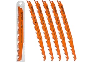 SURFOU Lame Scie Sabre 5 Pièces, Bois Vert L'âme 240mm Longue 5TPI, Lames, pour Multimatériaux Dur Acier Compatibles avec Scies Sabres Et Scies Alternatives