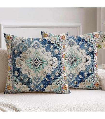 Musihy 4er Set Dekokissenbezüge 40x40 Cm – Dunkelblau Mit Blumendruck, Doppelseitig Bedruckt, Weiches Polyester, Versteckter Reißverschluss, Für Sofa, Schlafzimmer & Wohnzimmer Blumenmuster Kissen