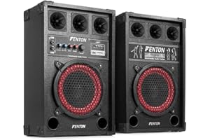 Fenton SPB-12, PA Party Lautsprecher Boxen Bluetooth, Aktiv DJ Boxen Set, 800 Watt 12 Zoll, USB Port und SD Slot, PA Anlage, DJ Equipment, Lautsprecherset Schwarz