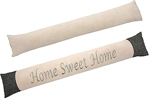 Valia Home - Paraspifferi per porte e finestre, con sabbia, grigio, con scritta Home Sweet Home, beige-grigio, 90 x 10 cm di lunghezza