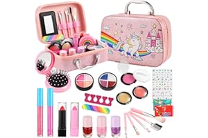 SLEMAKO Maquillage Enfant Jouet, 29pcs Kit Maquillage Enfant Lavable, Licorne Cadeau Fille 3 4 5 6 7 8 9 10 Ans