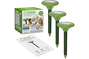 ISOTRONIC Ahuyentador ultrasónico contra Topos, campañoles, Ratones, Hormigas y Serpientes | Apto para Jardines, Campos, Cultivos, Campos de Golf | USA energía Solar | Alcance de 1250 m2 | Set de 3