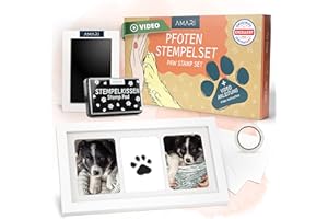 AMARI ® Kit d'impression de pattes d'animaux avec 2 tampons encreurs et 4 cartes d'impression - tampon encreur - empreinte chien - empreinte chat - kit empreinte chat