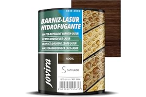 JOVIRA PINTURAS BARNIZ-LASUR Hidrofugante Protector Satinado al Agua. Protege, decora y embellece todo tipo de madera con efecto perlado. (750 Mililitros, Nogal) E-33
