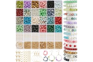 EUES 700 perlas redondas de colores amazonita para manualidades, 24 colores, 6 mm, pulseras con agujero, cristales para enhebrar (02-6 mm, 24 colores mejorados)