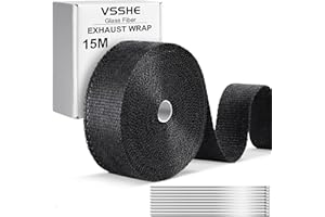 vsshe Fascia di Protezione dal Calore, 15m*5cm Bende Termiche Moto, Protezione Calore Nastro, Nastro Termico Isolante per Moto con 10 Fascette Metalliche, per Tubo Scarico Motos e Auto, Nero
