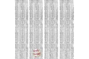 CPRNQY 4 Stück Silber Lametta Vorhang Silber, Glitzervorhang, Glitzer Vorhang Deko, Folien Fransen für Geburtstagsfeier Baby Shower Hochzeit Weihnachten Dekorationen Neujahr 2024 Disco Party