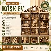 AlgWoodDesign K&ouml;şk Ev Ahşap Maket Seti 220 Par&ccedil;a &ndash; DIY 3D Puzzle &Ccedil;ok Odalı Bebek Evi Koleksiyoner Modeli