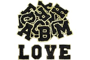 Morcheiong Lot de 26 patchs autocollants en chenille pour vêtements, tissus, chaussures, sacs (noir)